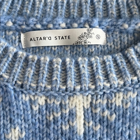NWT Altar’d State thick blue& white crew neck sweater - Picture 4 of 7